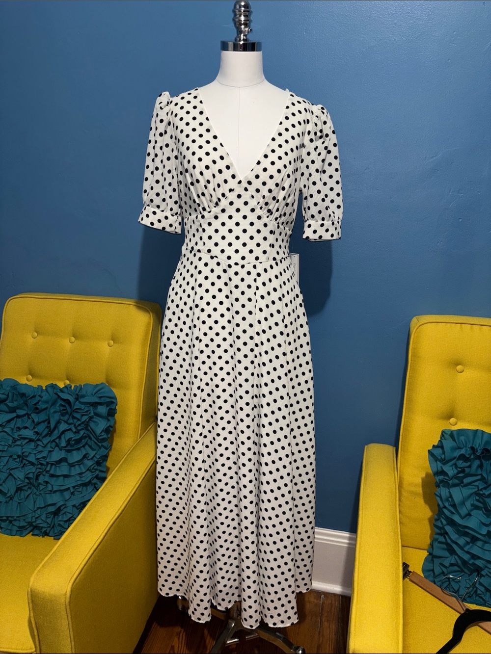 Polka Dot Wrap Maxi Dress - White & Black